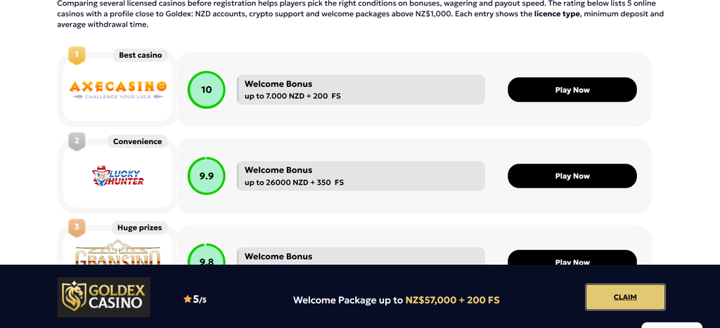 The two selectable titles at Goldex Casino, as published