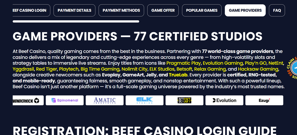 The requirement at Beef Casino, as published